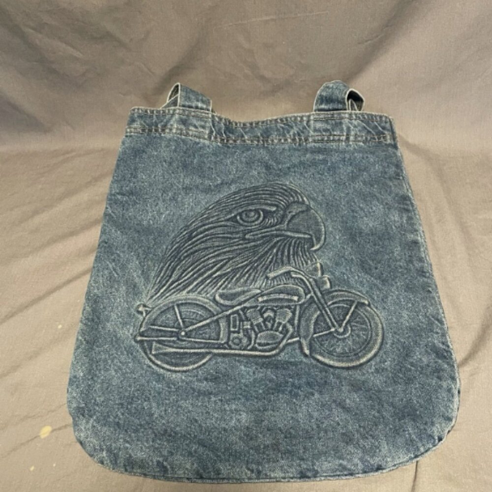 Biker Eagle Denim Tote Bag Vintage